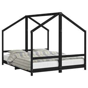 vidaXL Okvir za dječji krevet crni 2x(80x200) cm masivna borovina