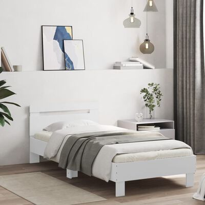 vidaXL Okvir za krevet s uzglavljem i LED svjetlima bijeli 90x190 cm