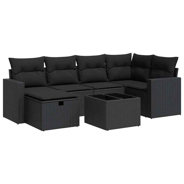 vidaXL 7-dijelni set vrtnih sofa od poliratana s jastucima crni
