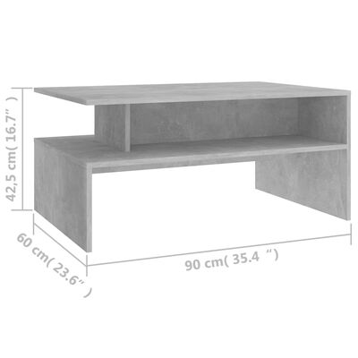 vidaXL Stolić za kavu siva boja betona 90 x 60 x 42,5 cm od iverice