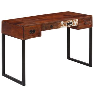 vidaXL Radni stol od masivnog drva akacije i prave kože 117x50x76 cm