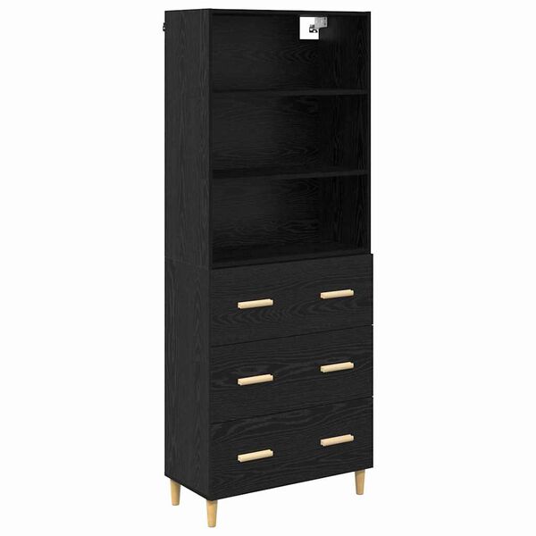 vidaXL Highboard Crni hrast 69,5 x 32,5 x 180 cm Konstruirano drvo
