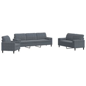 vidaXL 3-dijelni set sofa s jastucima tamnosivi bar&scaron;unasti
