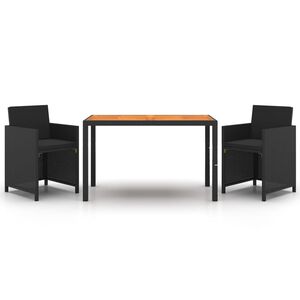 vidaXL 3-dijelni vrtni blagovaonski set s jastucima od poliratana crni