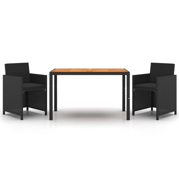 vidaXL 3-dijelni vrtni blagovaonski set s jastucima od poliratana crni