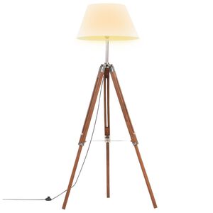 vidaXL Podna svjetiljka s trono&scaron;cem medeno-bijela od tikovine 141 cm