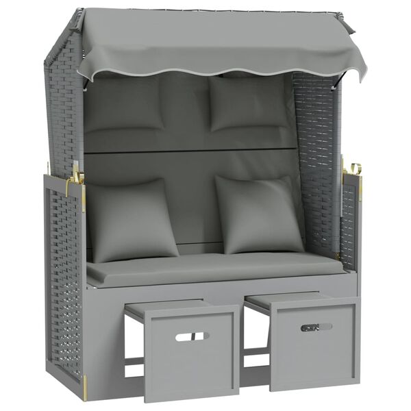 vidaXL Ležaljka za plažu s jastucima poliratan i masivno drvo siva