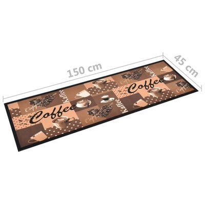 vidaXL Kuhinjski tepih s uzorkom kave perivi smeđi 45 x 150 cm
