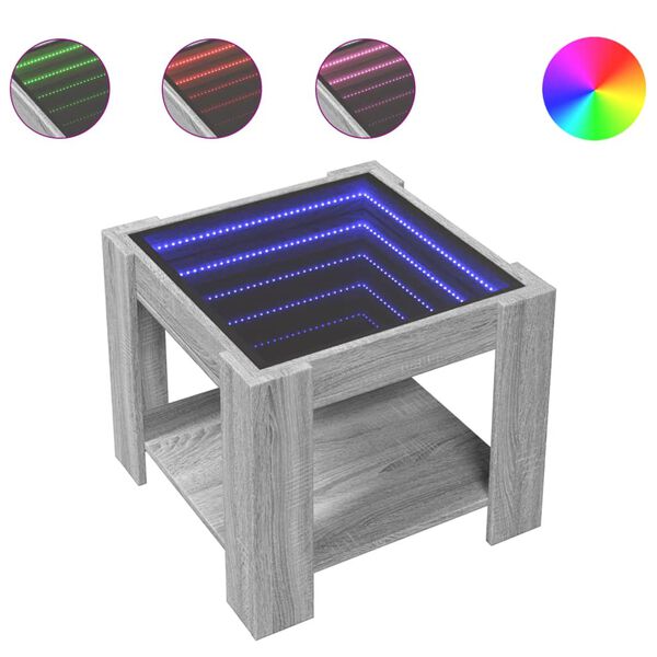 vidaXL Stolić za kavu LED boja hrasta 53x53x45 cm konstruirano drvo