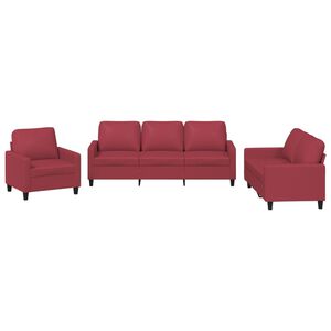vidaXL 3-dijelni set sofa s jastucima boja vina od umjetne kože