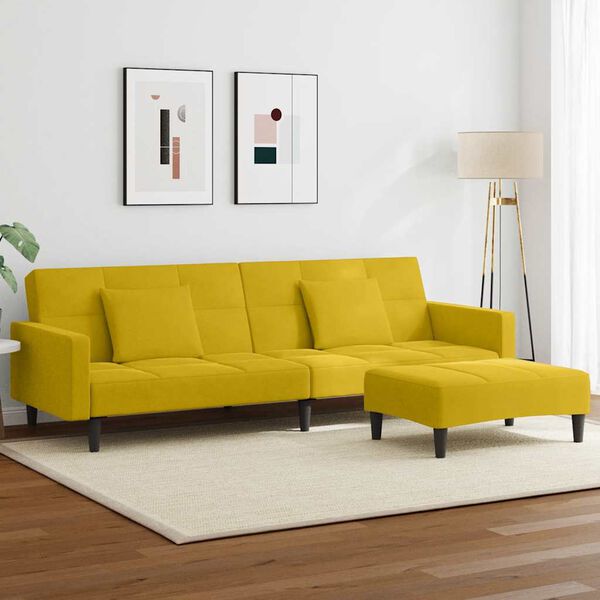 vidaXL Dvosjed na razvlačenje s tabureom žuti bar&scaron;unasti