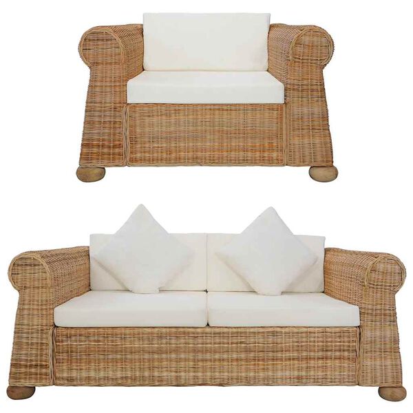 vidaXL 2-dijelni set sofa od prirodnog ratana s jastucima