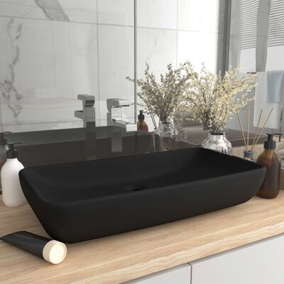 vidaXL Luksuzni pravokutni umivaonik mat crni 71 x 38 cm keramički