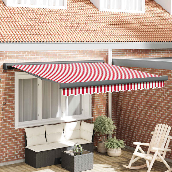 vidaXL Skrovita tenda Crvena i bijela 350 x 250 cm Tkanina i Metal