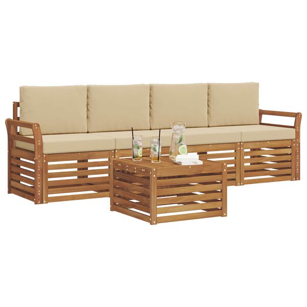 vidaXL Setovi sofa s jastukom 5 pcs Prirodna i bež Čvrsto drvo akacije