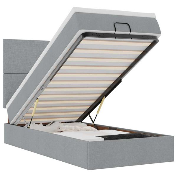 vidaXL Otomanski krevet s madracem&LED svijetlosivi 90x200 cm tkanine