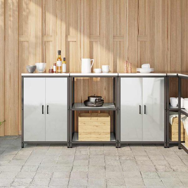 vidaXL Kuhinjski set za pohranu s policom 3 pcs Srebrno Cinkani čelik