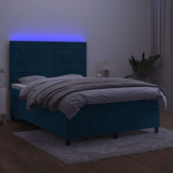 vidaXL Krevet box spring s madracem LED tamnoplavi 140x200 cm bar&scaron;un