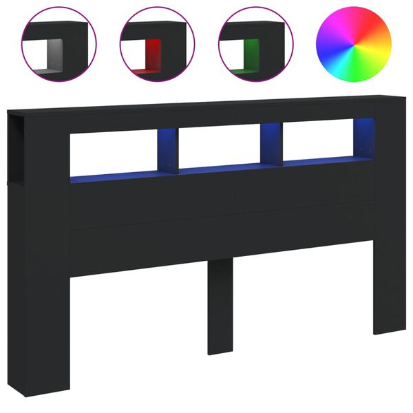 vidaXL LED uzglavlje crno 180x18,5x103,5 cm konstruirano drvo