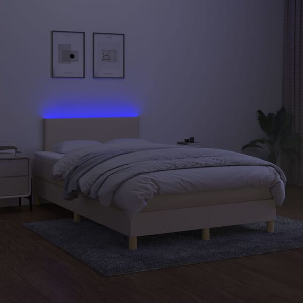 vidaXL Krevet box spring s madracem LED krem 120 x 200 cm od tkanine