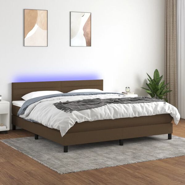 vidaXL Krevet box spring s madracem LED tamnosmeđi 160x200 cm tkanina