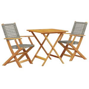 vidaXL 3-dijelni bistro set od poliratana i masivnog drva sivi