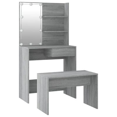 vidaXL Set toaletnog stolića siva boja hrasta LED konstruirano drvo