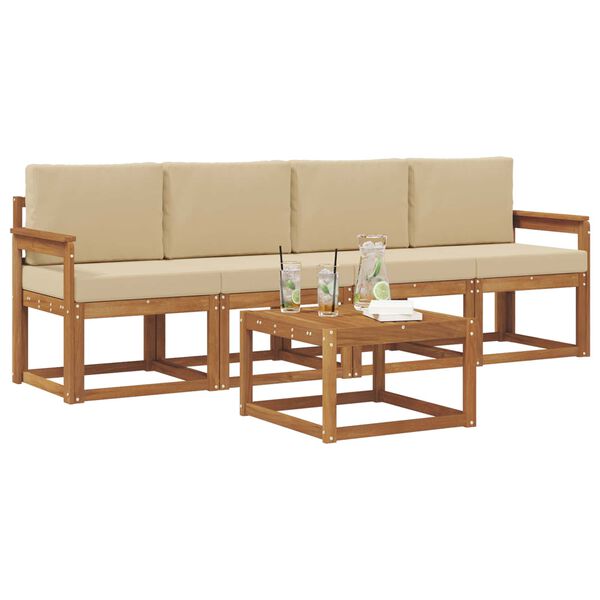 vidaXL Set vanjskih sofa 5 pcs Prirodna i bež Čvrsto drvo akacije
