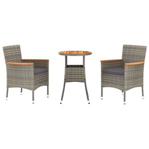 vidaXL 3-dijelni vrtni bistro set od poliratana s jastucima sivi