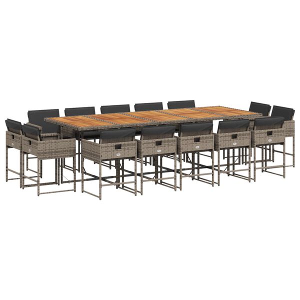 vidaXL 15-dijelni vrtni blagovaonski set s jastucima poliratan sivi