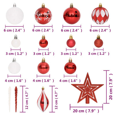 vidaXL Set božićnih kuglica od 64 komada crvene i bijele