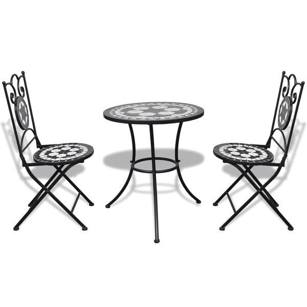 vidaXL 3-dijelni bistro set s keramičkim pločicama crno-bijeli