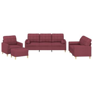 vidaXL 4-dijelni set sofa s jastucima crvena boja vina od tkanine