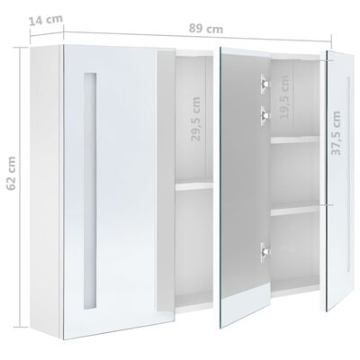 vidaXL LED kupaonski ormarić s ogledalom 89 x 14 x 62 cm sjajni bijeli