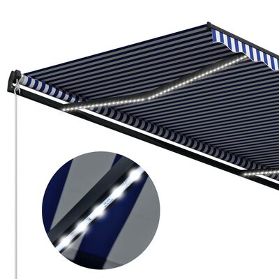 vidaXL Tenda sa senzorom za vjetar LED 500 x 300 cm plavo-bijela