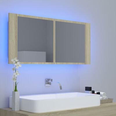 vidaXL LED kupaonski ormarić s ogledalom boja hrasta 100x12x45 akrilni