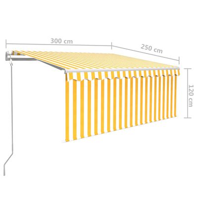 vidaXL Automatska tenda s roletom i senzorom LED 3 x 2,5 m žuto-bijela