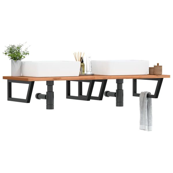 vidaXL Zidna polica za umivaonik od čelika i masivne bukovine