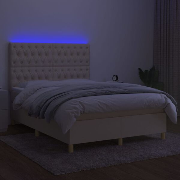 vidaXL Krevet box spring s madracem LED krem 140x190 cm od tkanine