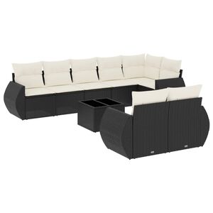 vidaXL 9-dijelni set vrtnih sofa s jastucima crni od poliratana