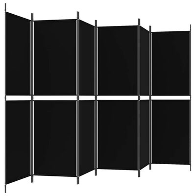 vidaXL Sobna pregrada s 6 panela crna 300 x 180 cm od tkanine
