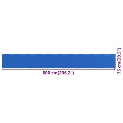 vidaXL Balkonski zastor plavi 75 x 600 cm HDPE