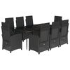 vidaXL 9-dijelni vrtni blagovaonski set s jastucima crni od poliratana
