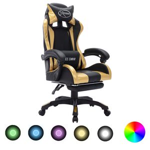vidaXL Igraća stolica s RGB LED svjetlima zlatno-crna od umjetne kože