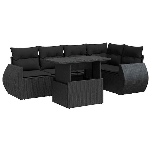 vidaXL 6-dijelni set vrtnih sofa s jastucima crni od poliratana