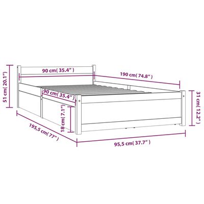vidaXL Okvir za krevet s ladicama crni 90 x 190 cm jednokrevetni