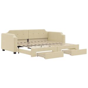 vidaXL Dnevni krevet na razvlačenje s ladicama krem 90x200 cm tkanina