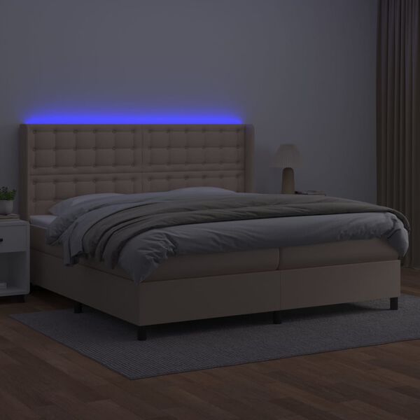 vidaXL Krevet box spring madrac LED cappuccino 200x200cm umjetna koža