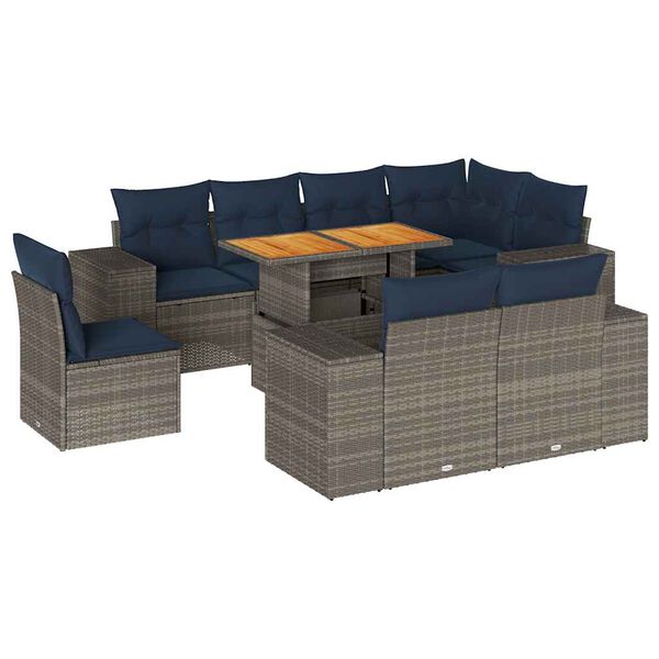 vidaXL 9-dijelni set vrtnih sofa od poliratana s jastucima sivi