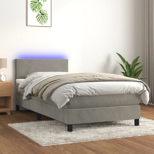 vidaXL Krevet box spring s madracem LED svjetlosivi 90x190 cm bar&scaron;un
